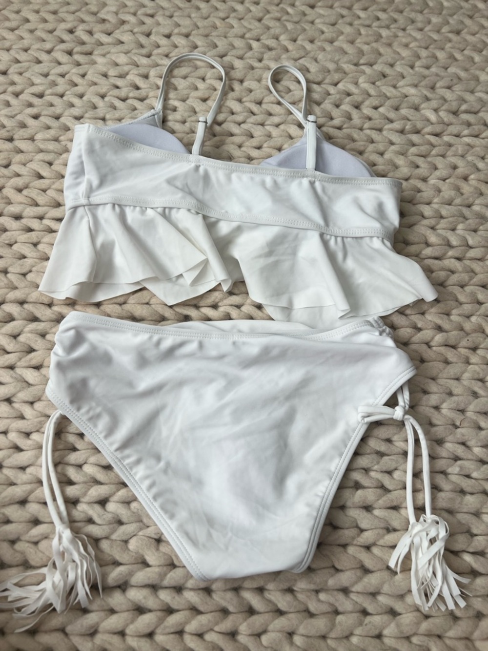 White Ruffle Tie-Front Bikini Set - Picture 3 of 4